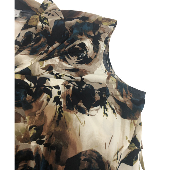 Worthington Women’s Sleeveless Crossover Blouse 1X Stretch Brown Blue Floral Top - Picture 4 of 16